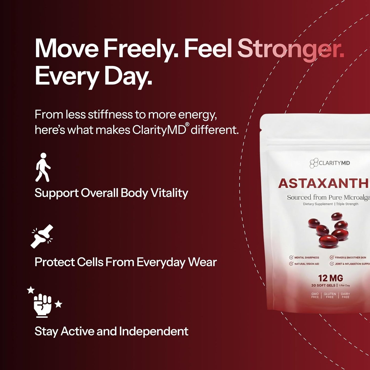 Astaxanthin 12mg Antioxidants Supplement – Natural Microalgae Source – Lipid-Based Softgel for Enhanced Absorption – Cognitive, Vision & Joint Support – 30 Softgels (Pack of 1)