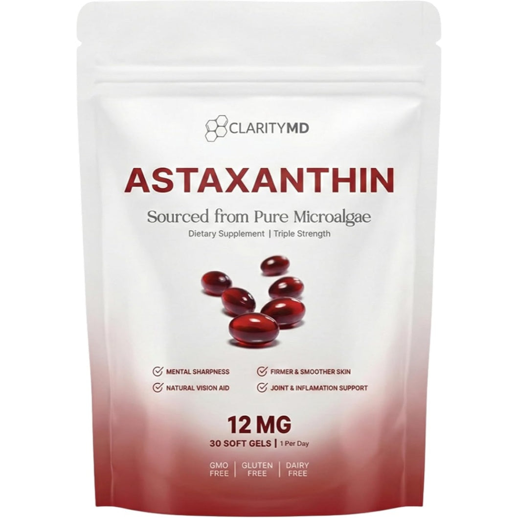 Astaxanthin 12mg Antioxidants Supplement – Natural Microalgae Source – Lipid-Based Softgel for Enhanced Absorption – Cognitive, Vision & Joint Support – 30 Softgels (Pack of 1)