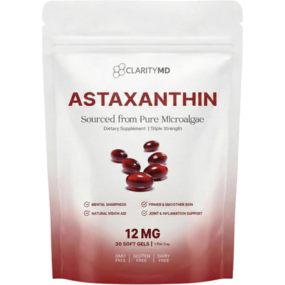 Astaxanthin 12mg Antioxidants Supplement – Natural Microalgae Source – Lipid-Based Softgel for Enhanced Absorption – Cognitive, Vision & Joint Support – 30 Softgels (Pack of 1)